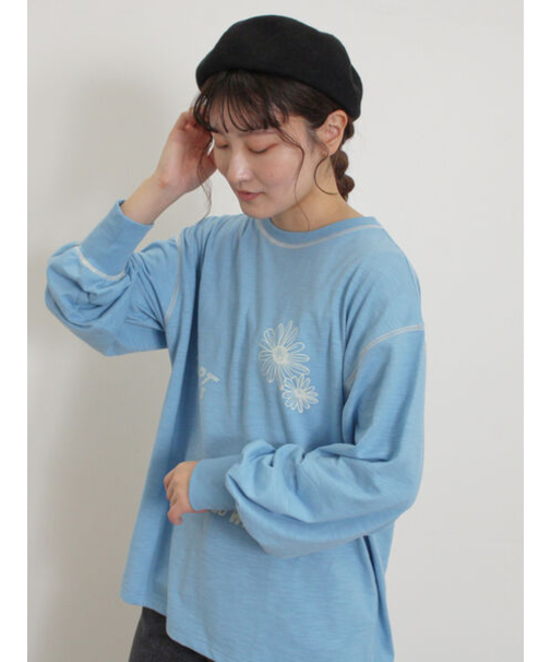 配色ステッチプリントアソートロングTシャツ