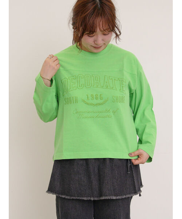 ピグメント加工ロゴ刺繍ロングTシャツ