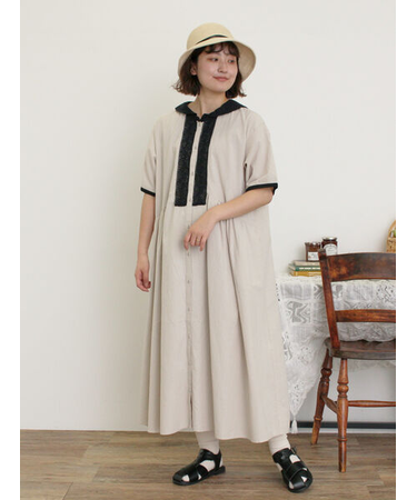 【S/Mサイズ】セーラー襟前立てレース配色ワンピース