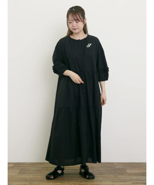 【S/Mサイズ】イニシャル刺繍7分袖ティアードワンピース