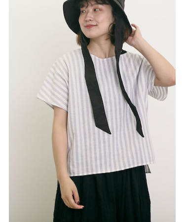 ◎綿麻柄アソートボートネックブラウス