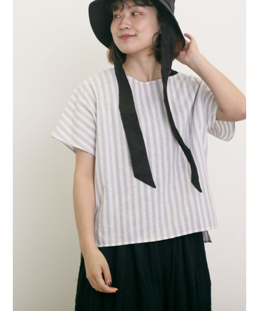 ◎綿麻柄アソートボートネックブラウス