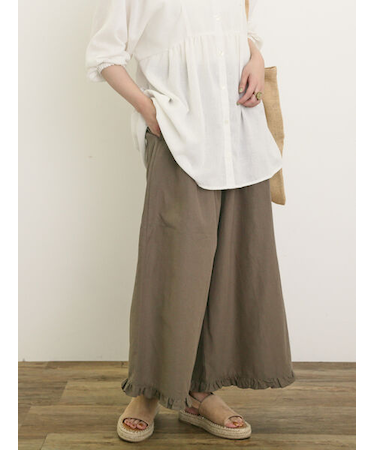 【M/Lサイズ】綿麻裾フリルパンツ