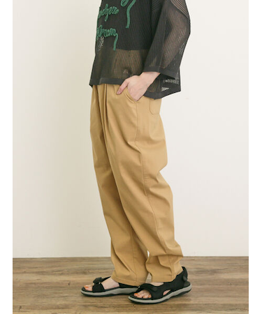 【M/Lサイズ】麻混ストレッチテーパードパンツ