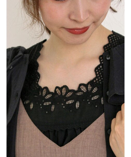 【接触冷感】スクエアネックレースノースリーブ