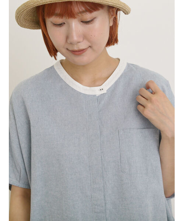 【クールコットン】柄アソートクレリック袖タックブラウス