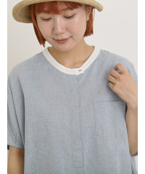 【クールコットン】柄アソートクレリック袖タックブラウス