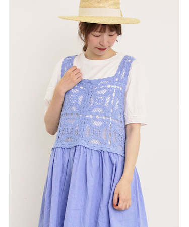 【汗染み防止】袖口レースパフスリーブTシャツ