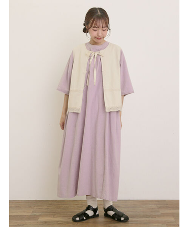 【S/Mサイズ】襟ぐり小レース2WAYワンピース