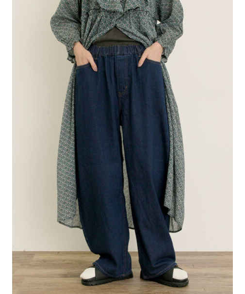 【S/M/Lサイズ】刺繍デニム/ヒッコリーカーブパンツ