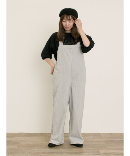 刺繍デニム/ヒッコリーサロペットパンツ