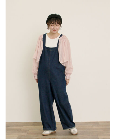刺繍デニム/ヒッコリーサロペットパンツ