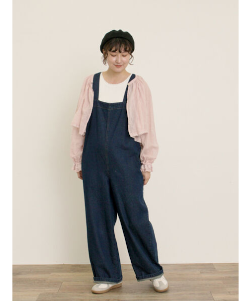 刺繍デニム/ヒッコリーサロペットパンツ