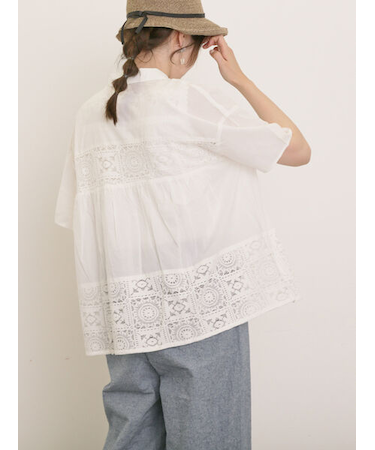 インド裾レースシャツ