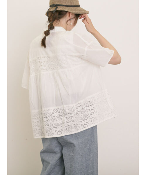 インド裾レースシャツ