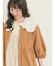 ◎綿麻袖フリルブラウス