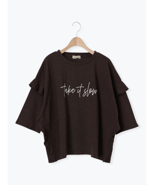 [接触冷感]袖フリルロゴ刺繍Tシャツ
