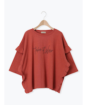[接触冷感]袖フリルロゴ刺繍Tシャツ