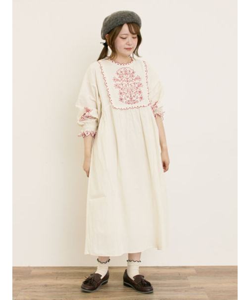 【S/Mサイズ】配色刺繍ワンピース