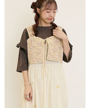 パッチワーク風花柄キルトビスチェ