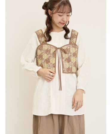 パッチワーク風花柄キルトビスチェ