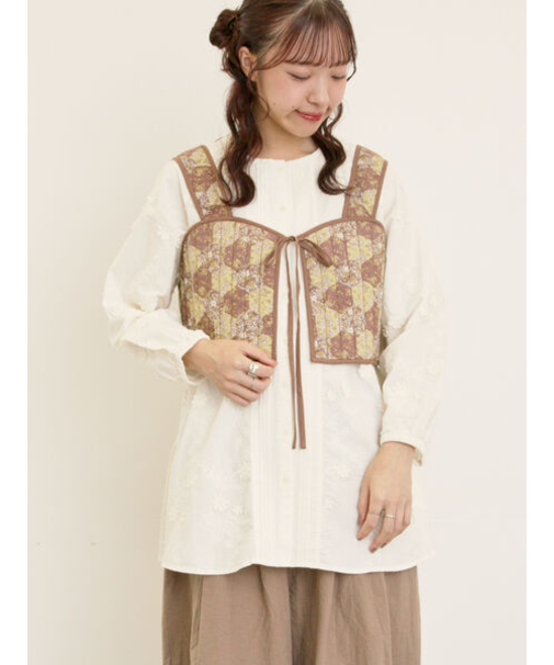 パッチワーク風花柄キルトビスチェ