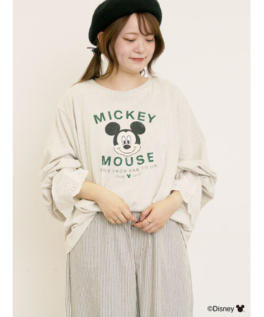 【Disney】ミッキーマウス/袖口レースロンT