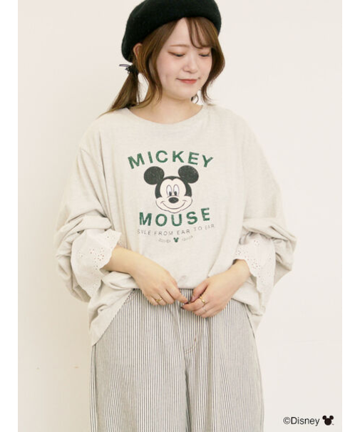 【Disney】ミッキーマウス/袖口レースロンT