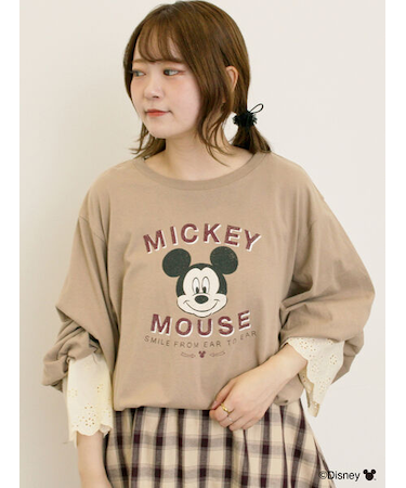 【Disney】ミッキーマウス/袖口レースロンT