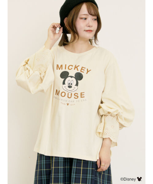 【Disney】ミッキーマウス/袖口レースロンT