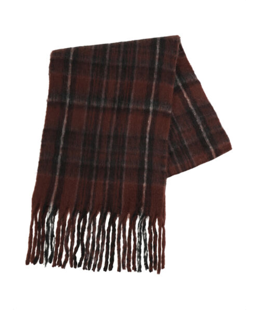 【帯電防止/ウォッシャブル】太フリンジチェックマフラー