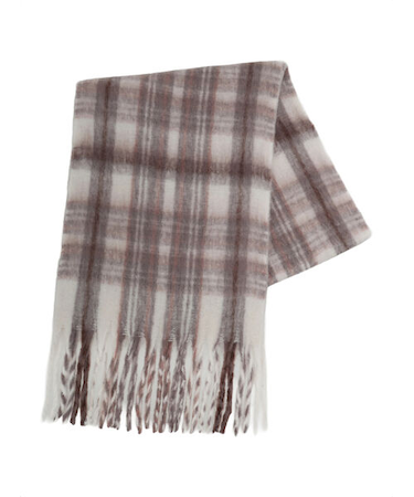 【帯電防止/ウォッシャブル】太フリンジチェックマフラー