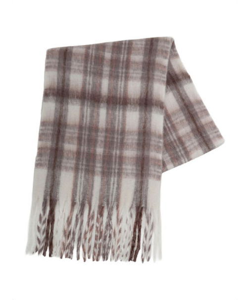 【帯電防止/ウォッシャブル】太フリンジチェックマフラー