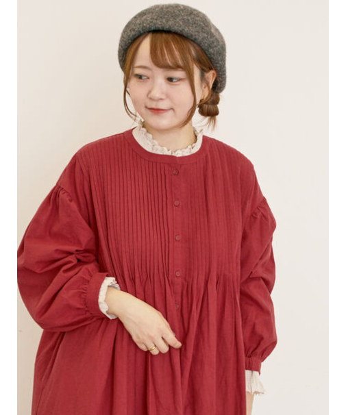 【S/Mサイズ】綿麻/デニムピンタックワンピース