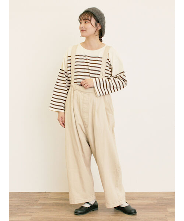 デニム/ツイルサスペンダー付きパンツ