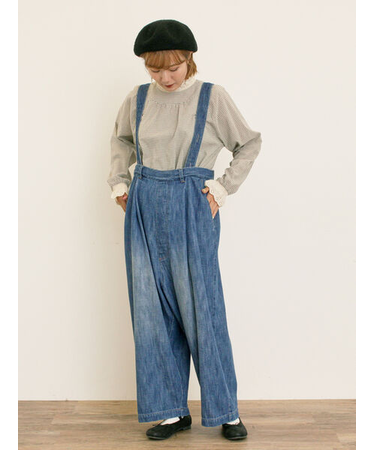 デニム/ツイルサスペンダー付きパンツ