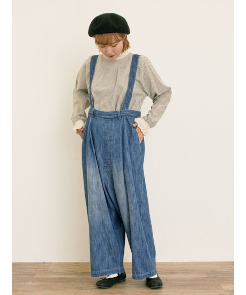 デニム/ツイルサスペンダー付きパンツ