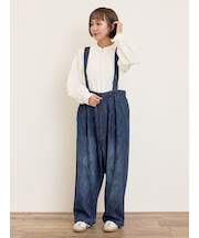 デニム/ツイルサスペンダー付きパンツ