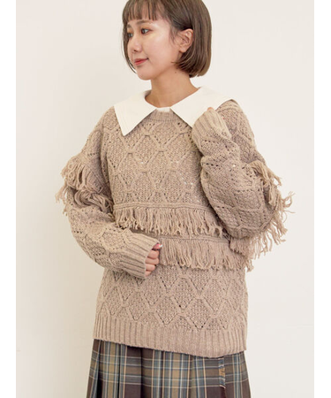 【Fluffy Wool Blend】フリンジ前後2WAYニット