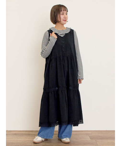 【S/Mサイズ】レースティアードノースリーブワンピース