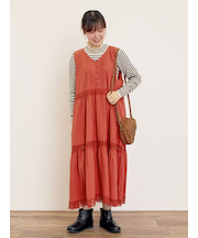 【S/Mサイズ】レースティアードノースリーブワンピース