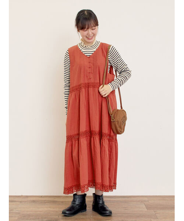 【S/Mサイズ】レースティアードノースリーブワンピース