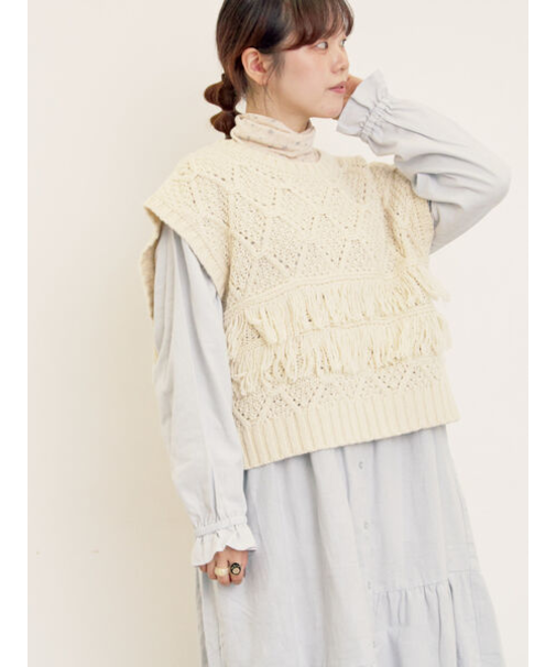 【Fluffy Wool Blend】フリンジニットベスト