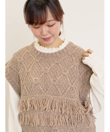 【Fluffy Wool Blend】フリンジニットベスト