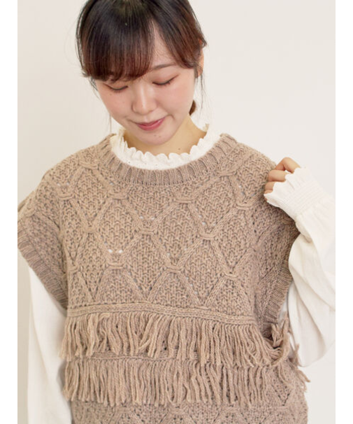 【Fluffy Wool Blend】フリンジニットベスト