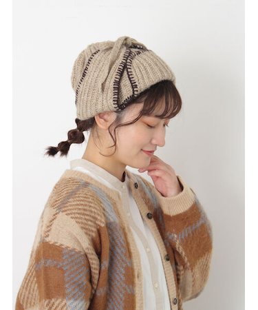 配色ステッチニットフライトキャップ