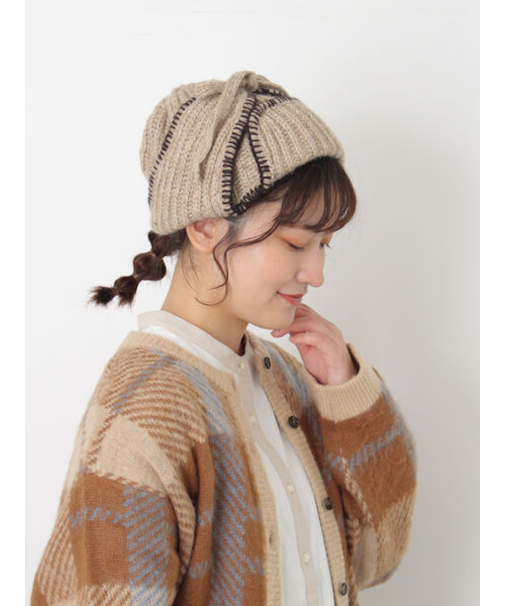 配色ステッチニットフライトキャップ