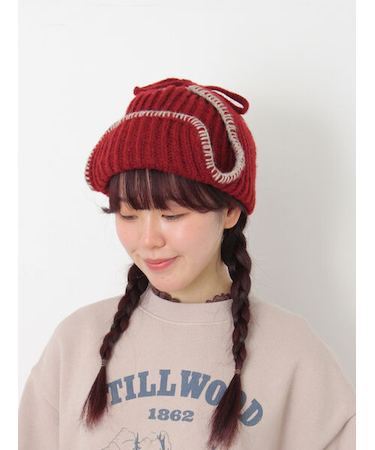 配色ステッチニットフライトキャップ