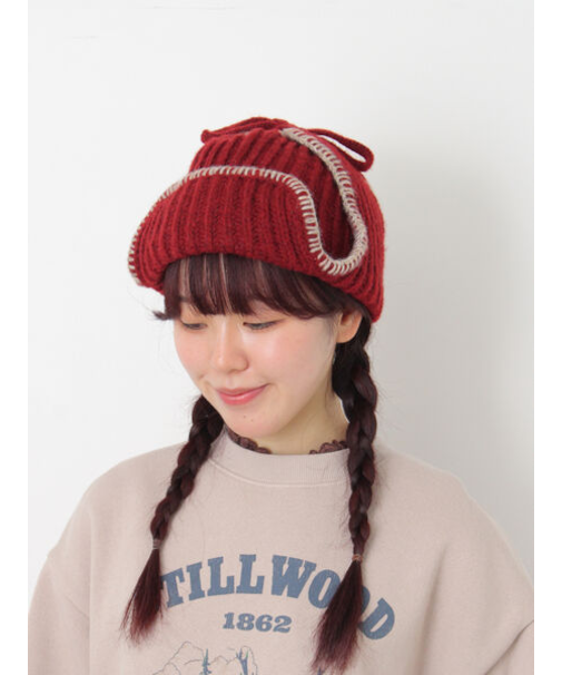 配色ステッチニットフライトキャップ