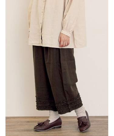 【Cross×Linen】裾フリルパンツ